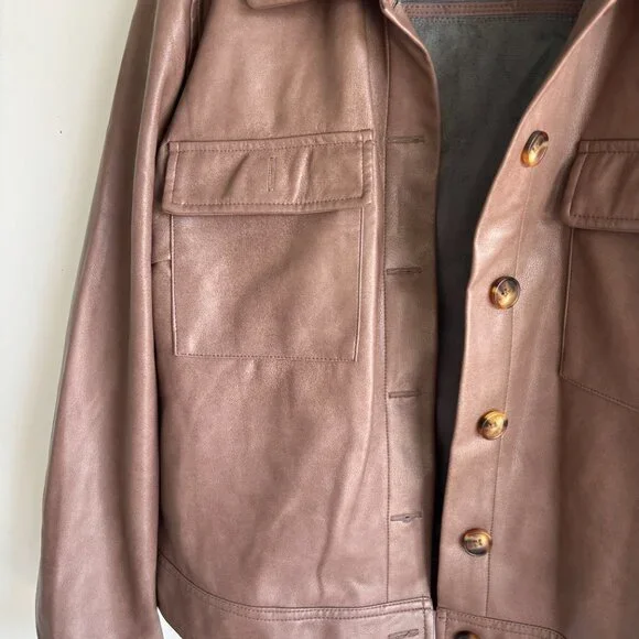 Bagatelle Collection Womens Faux-Ever Leather Cropped Jacket Brown Size XL - Picture 3 of 5